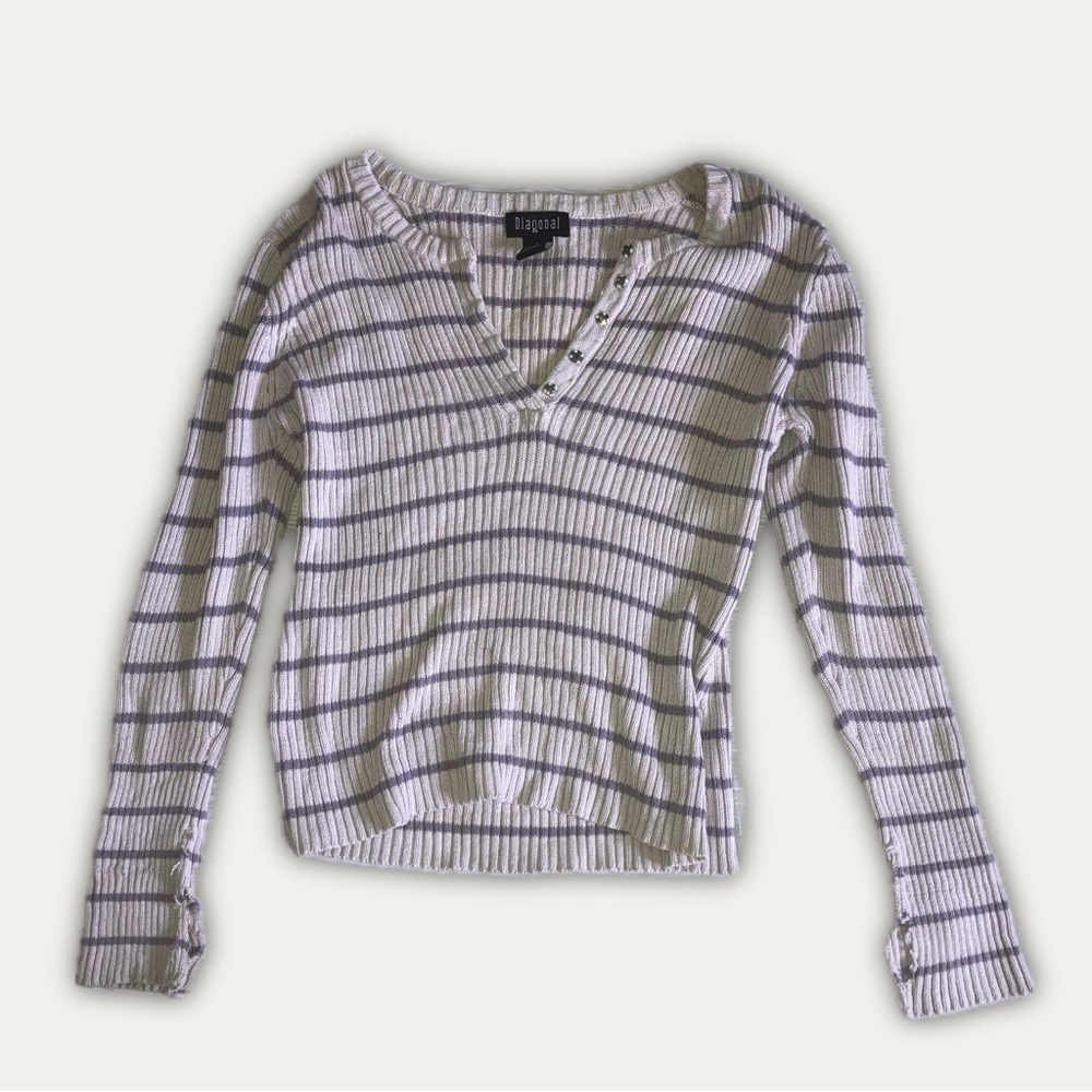 Diagonal Purple and White Striped Long Sleeve Top